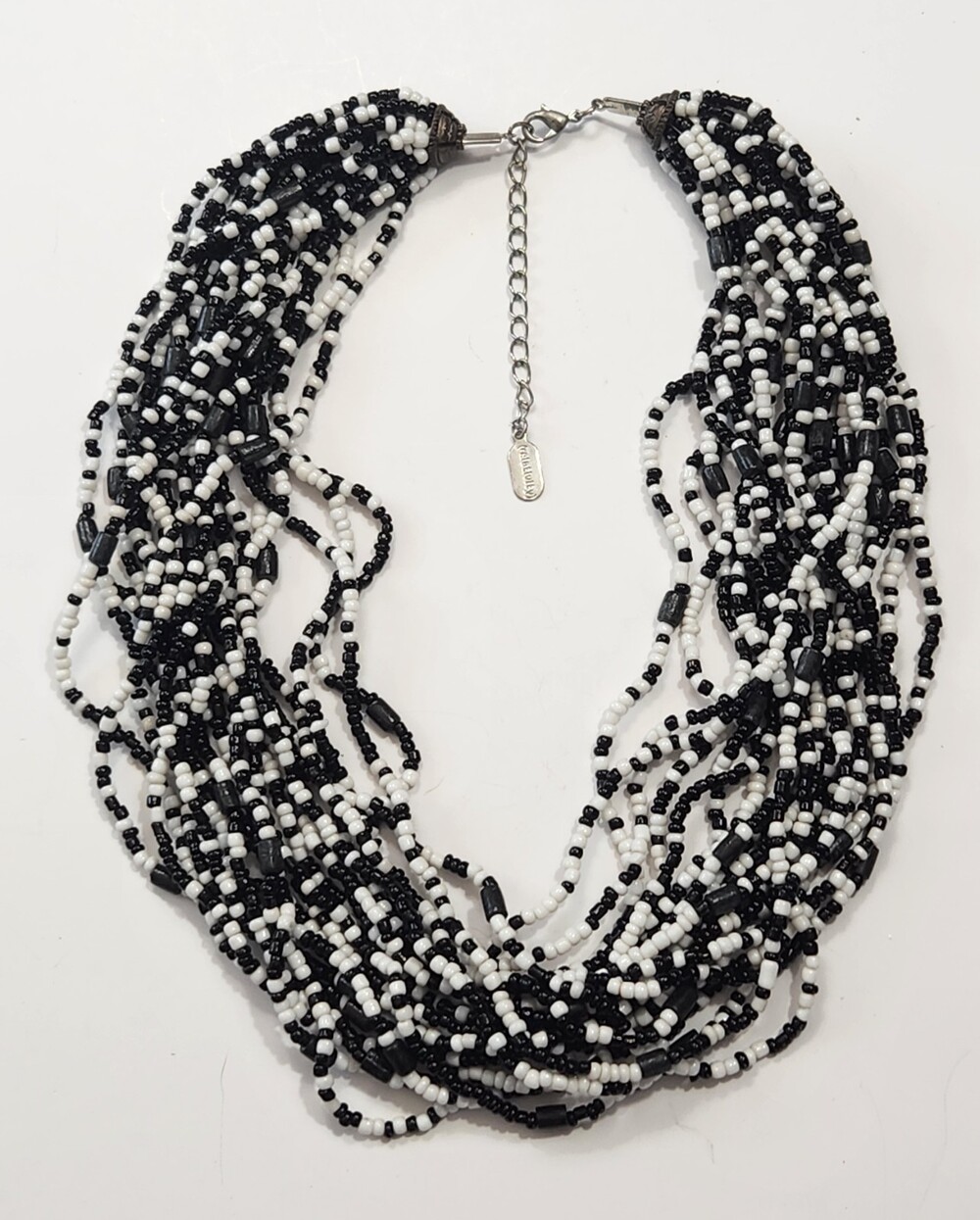 Relativity Black & White Glass Seed Bead Statement Necklace 20 Multi-Strand 18"